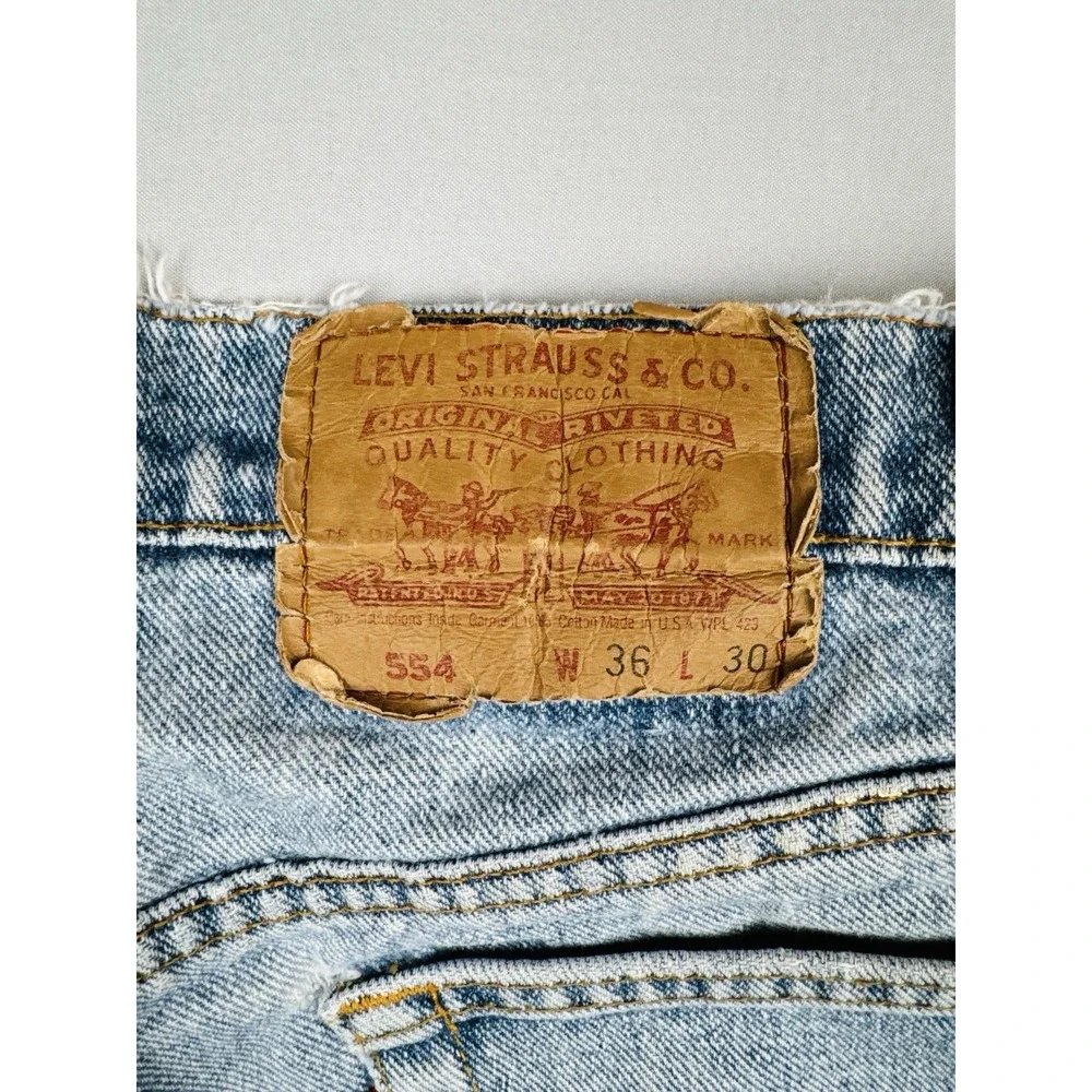 Vintage 90s Levi's 554 Jeans 35x30 USA Made Distressed Paint Workwear Denim